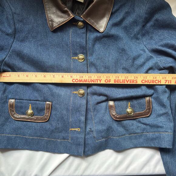 Sandro Denim Jacket with Leather Collar - Picture 10 of 16